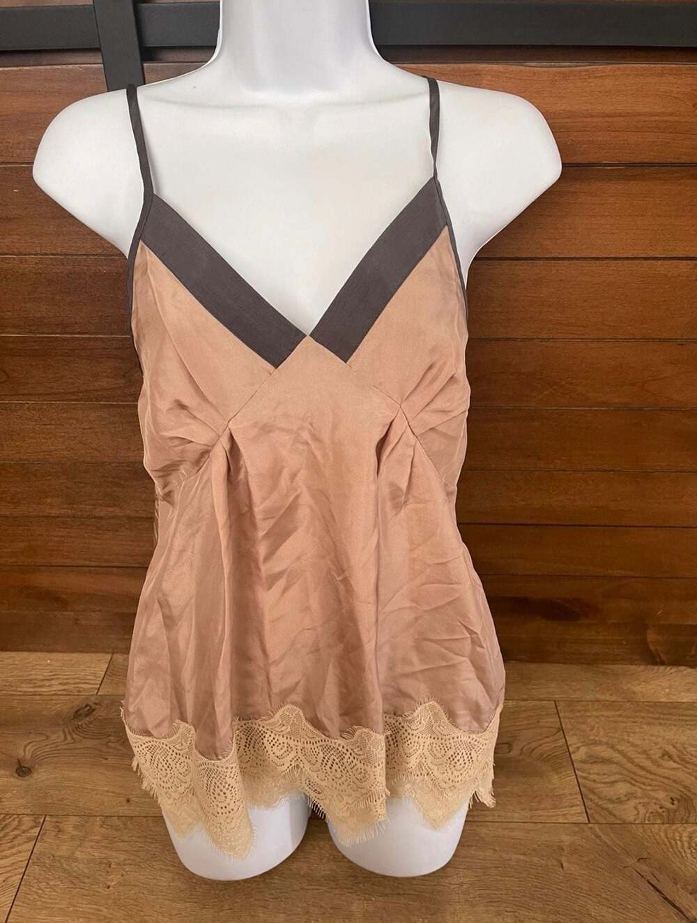 Bellatrix Lingerie Top with Lace Trim in Sand